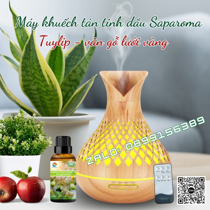 (TẶNG TINH DẦU) Máy xông tinh dầu phun sương Saparoma, thơm phòng, hỗ trợ khử mùi, Led 7 màu