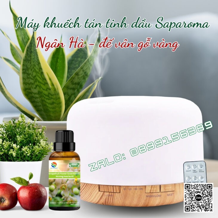 (Tặng tinh dầu) Máy xông tinh dầu Saparoma, phun sương tạo ẩm, hỗ trợ khử mùi, Led 7 màu