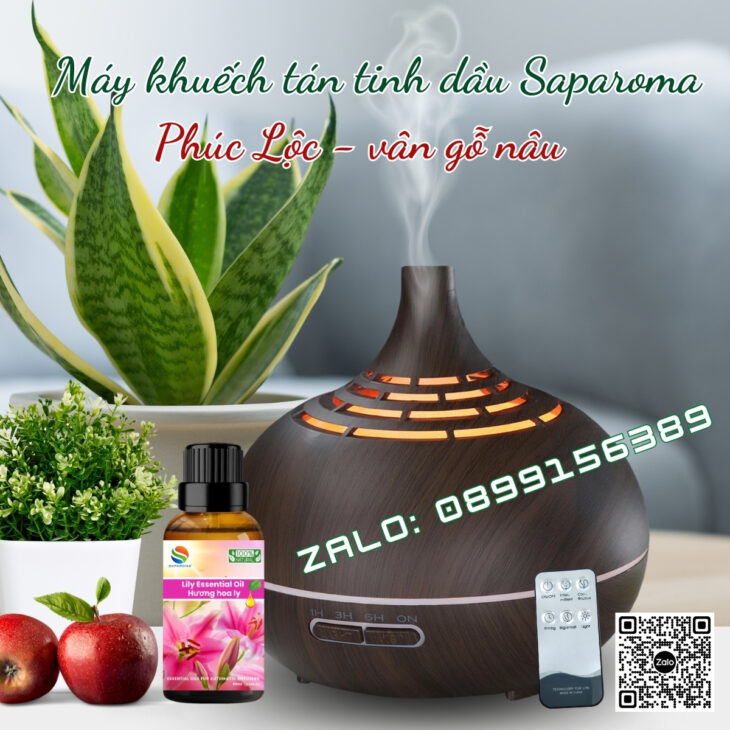 (TẶNG TINH DẦU) Máy xông tinh dầu phun sương Saparoma, thơm phòng, hỗ trợ khử mùi, Led 7 màu
