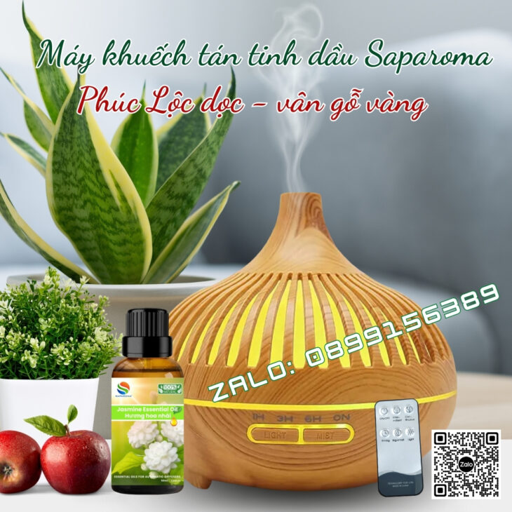 (TẶNG TINH DẦU) Máy xông tinh dầu phun sương Saparoma, thơm phòng, hỗ trợ khử mùi, Led 7 màu
