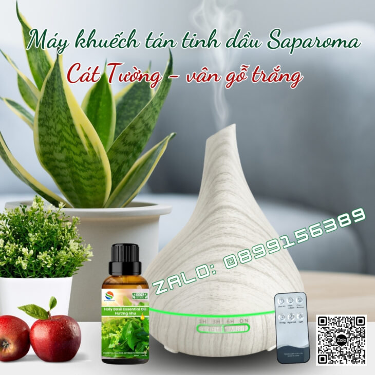 (TẶNG TINH DẦU) Máy xông tinh dầu phun sương Saparoma, thơm phòng, hỗ trợ khử mùi, Led 7 màu