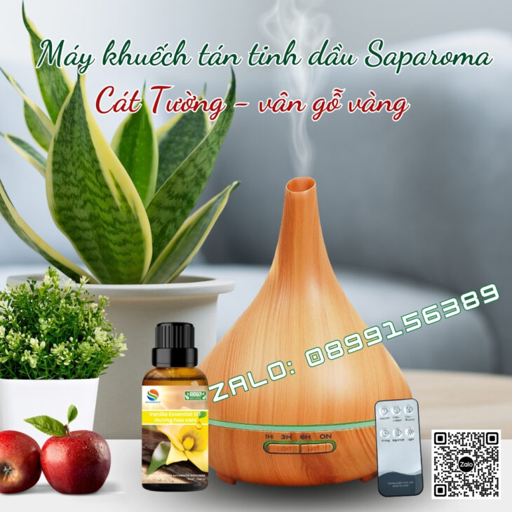 (TẶNG TINH DẦU) Máy xông tinh dầu phun sương Saparoma, thơm phòng, hỗ trợ khử mùi, Led 7 màu