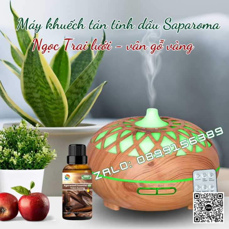 (Tặng tinh dầu) Máy khuếch tán tinh dầu phun sương Saparoma, thơm phòng, hỗ trợ khử mùi, Led 7 màu