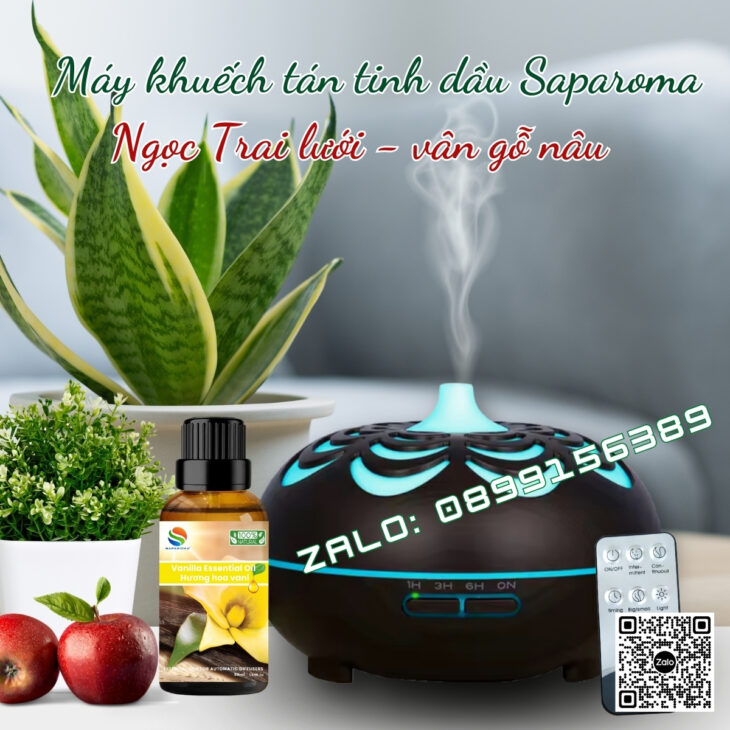 (Tặng tinh dầu) Máy khuếch tán tinh dầu phun sương Saparoma, thơm phòng, hỗ trợ khử mùi, Led 7 màu