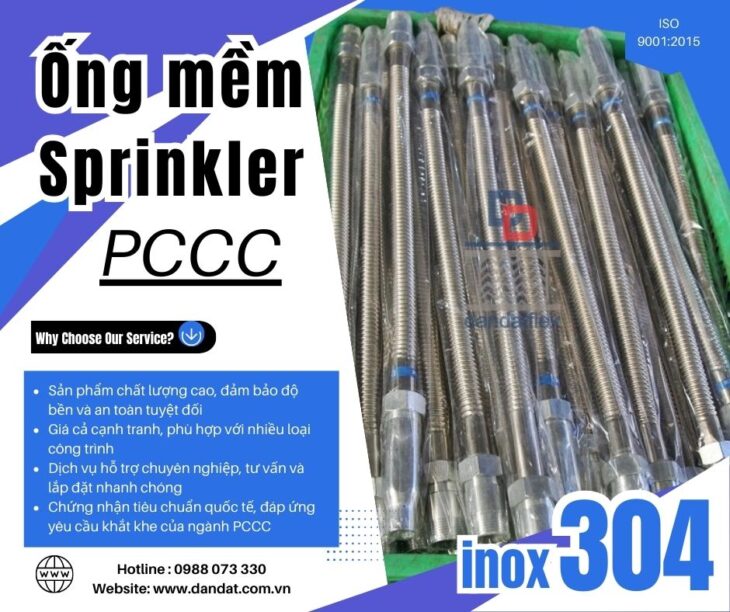 Ống nối đầu phun cứu hỏa, dây nối mềm đầu phun sprinkler, ống mềm PCCC, phụ kiện ống mềm chữa cháy