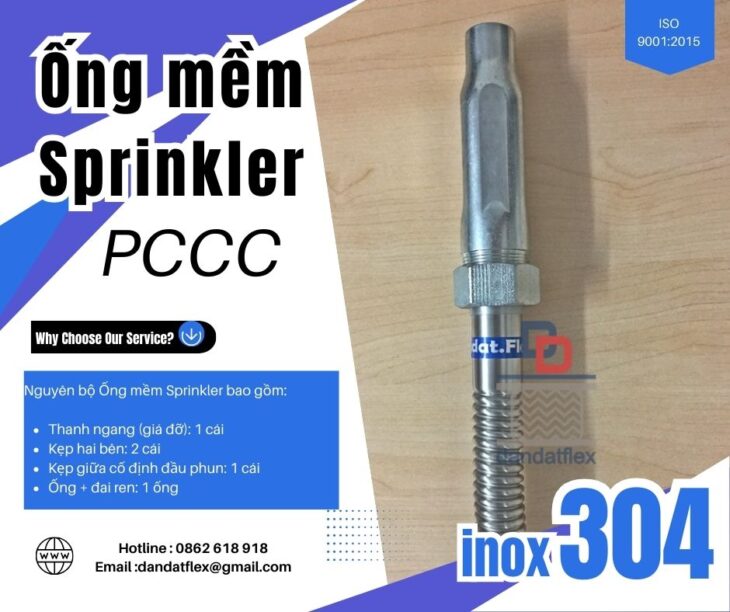 Ống mềm chữa cháy, ống mềm đầu phun sprinkler dùng trong PCCC, dây mềm chữa cháy inox 304
