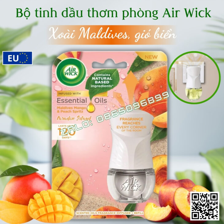Bộ tinh dầu thơm phòng Air Wick 19ml nhập khẩu Châu Âu, hỗ trợ khử mùi, thư giãn, giảm stress