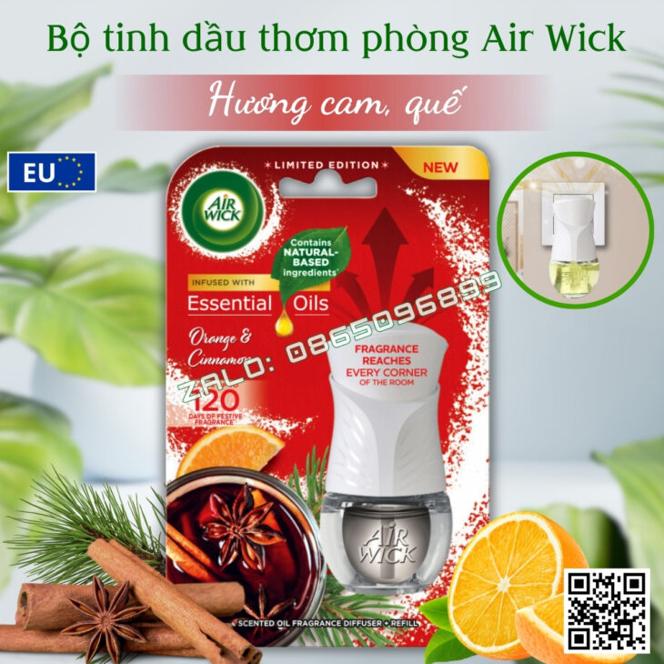 Bộ tinh dầu thơm phòng Air Wick 19ml nhập khẩu Châu Âu, hỗ trợ khử mùi, thư giãn, giảm stress