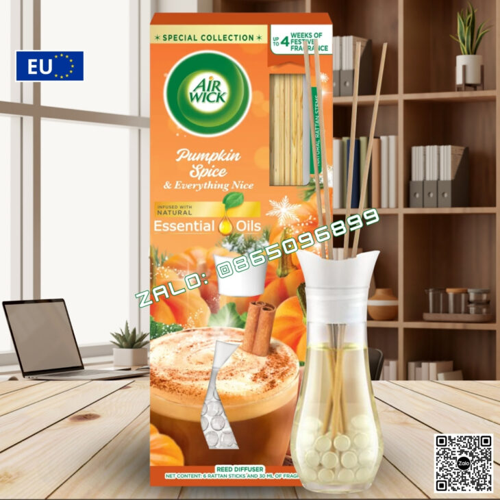 BỘ KHUẾCH TÁN TINH DẦU QUE MÂY AIR WICK 25ml, THƠM PHÒNG, HỖ TRỢ KHỬ MÙI, NHẬP KHẨU CHÂU ÂU