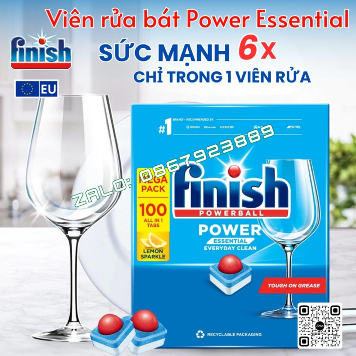 Viên rửa bát FINISH POWER ESSENTIAL (6 chức năng), hàng nhập khẩu chính hãng EU