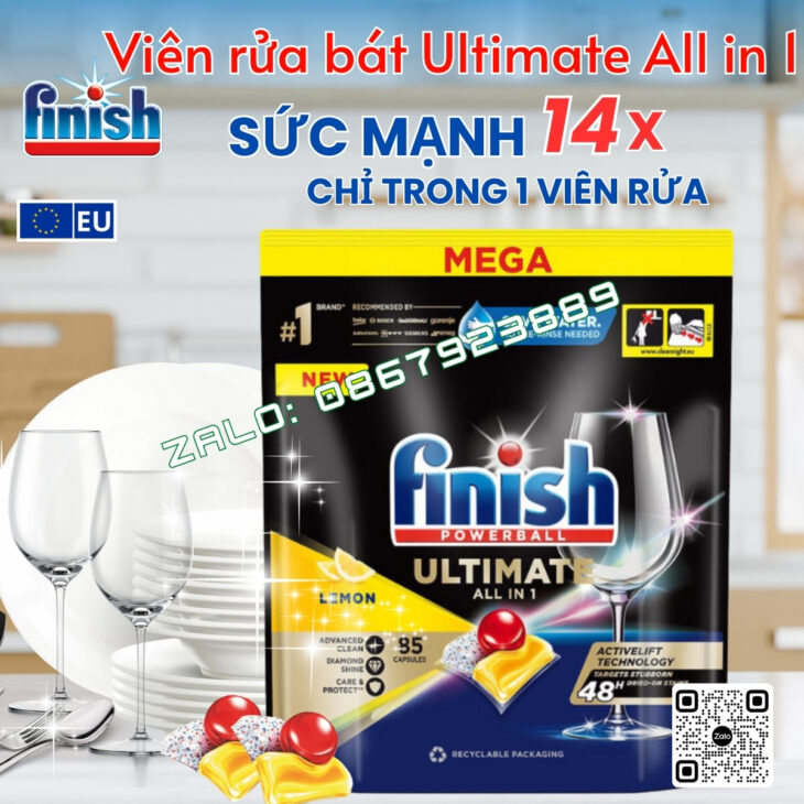 VIÊN RỬA BÁT FINISH ULTIMATE ALL IN 1 SỨC MẠNH 14X -PHIÊN BẢN CAO CẤP,HÀNG CHÍNH HÃNG CHÂU ÂU