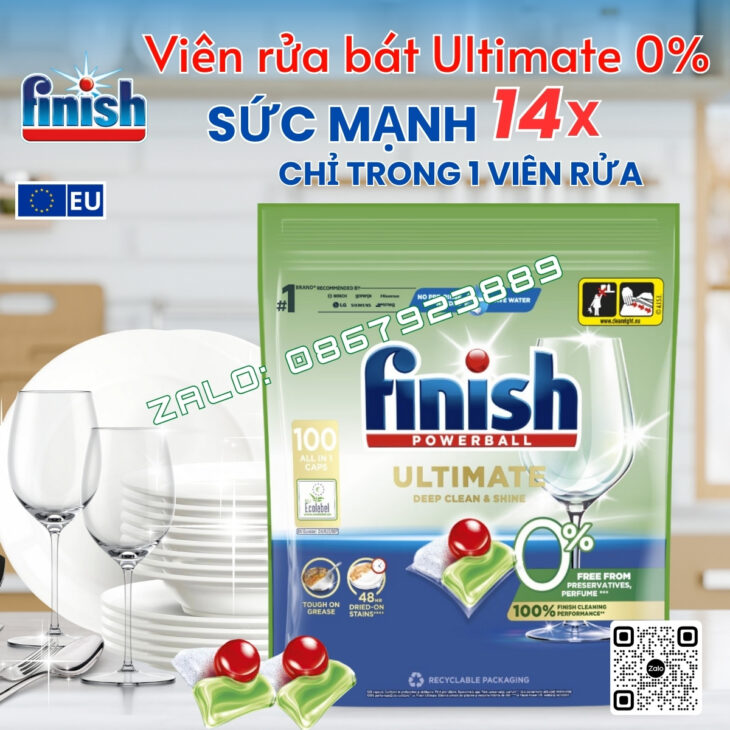 VIÊN RỬA BÁT FINISH ULTIMATE ALL IN 1 SỨC MẠNH 14X -PHIÊN BẢN CAO CẤP,HÀNG CHÍNH HÃNG CHÂU ÂU