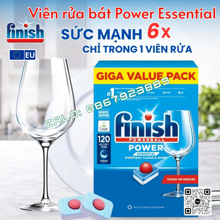 Viên rửa bát FINISH POWER ESSENTIAL (6 chức năng), hàng nhập khẩu chính hãng EU