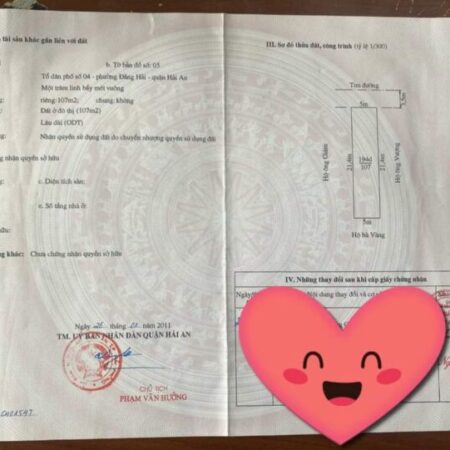 Bán lô đất DT 107 M ngang 5 M mặt đường Mai Trung Thứ Đằng Hải Hải An