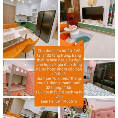 CHO THUÊ CĂN HỘ 2N-2VS TẠI S4002 CHỈ 10.x tr/tháng – Full Nội thất
