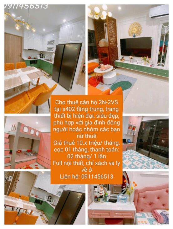 CHO THUÊ CĂN HỘ 2N-2VS TẠI S4002 CHỈ 10.x tr/tháng – Full Nội thất