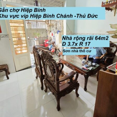 NHÀ RỘNG 64 M2- KHÔNG QUI HOẠCH – HIỆP BÌNH CHÁNH THỦ ĐỨC -(CHỢ HIỆP BÌNH) – GIÁ CHỈ 4.1 TỎI (TL)