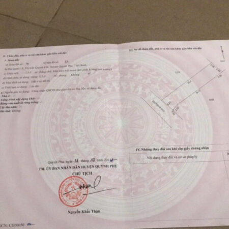 Bán đất tổ 13, TT. Quỳnh Côi, Quỳnh Phụ, Thái Bình diện tích 125m2 giá chỉ hơn 1 tỷ đường rộng 4.5m