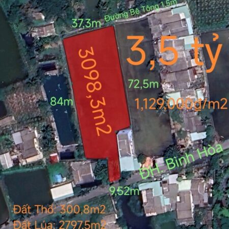 Bán lô đất thổ lúa đường huyện Bình Hòa giá 3,5 tỷ Bán lô đất thổ lúa đường huyện Bình Hòa giá 3,5 tỷ