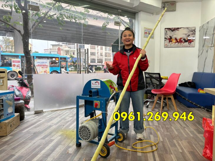 Máy cạo vỏ mía, máy làm sạch vỏ cây mía 9 chổi cạo motor 1500w