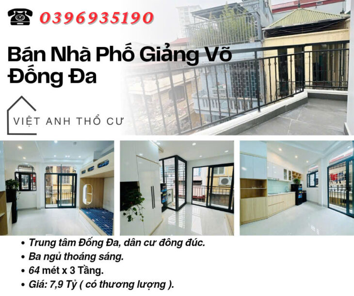 Bán nhà Giảng Võ Đống Đa_Ngủ Thoáng Sáng_Dân Cư Yên Tĩnh_64mx3T_Giá: 7.9 Tỷ_Lh: 0396935190.