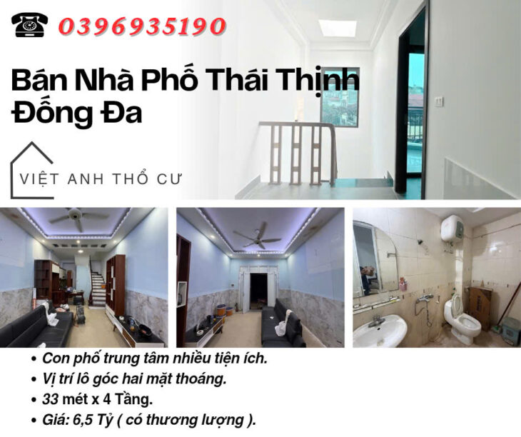 Bán nhà phố Thái Thịnh_Sổ Đỏ Chính Chủ_Lô Góc Hai Thoáng_33mx4T_Giá: 6.5 Tỷ, Lh: 0396935190.