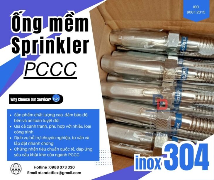 Ống nối đầu phun cứu hỏa, dây nối mềm đầu phun sprinkler, ống mềm PCCC, phụ kiện ống mềm chữa cháy