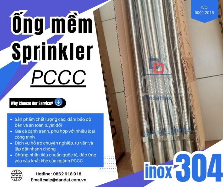 Ống nối đầu phun cứu hỏa, dây nối mềm đầu phun sprinkler, ống mềm PCCC, phụ kiện ống mềm chữa cháy