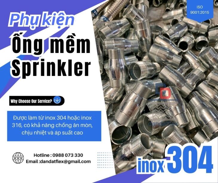 Ống mềm chữa cháy, ống mềm đầu phun sprinkler dùng trong PCCC, dây mềm chữa cháy inox 304