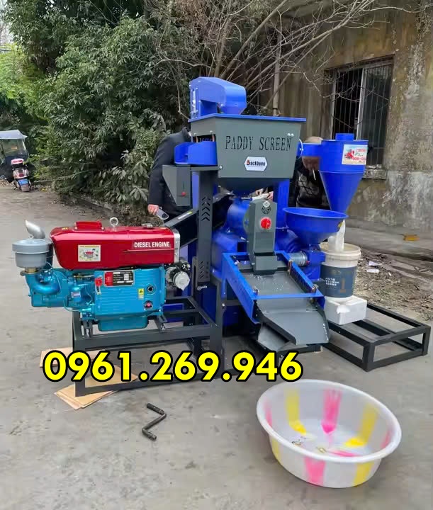 Máy Xay Xát Gạo Liên Hoàn Kèm Gầu Tải Turbo TBX800 Đầu Nổ D24 Gió Đề