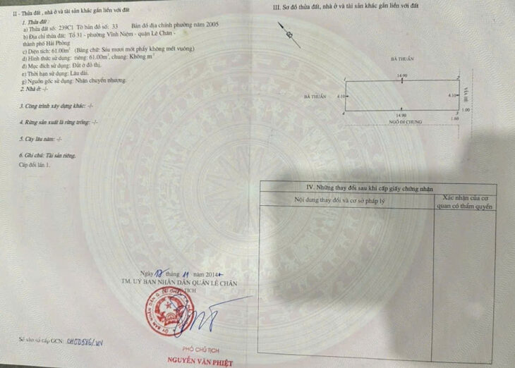 Bán nhà tuyến 2 Thiên Lôi, 61m 4 tầng , ngõ 7m thông, Giá 5.5 tỉ, gần Hoàng Huy