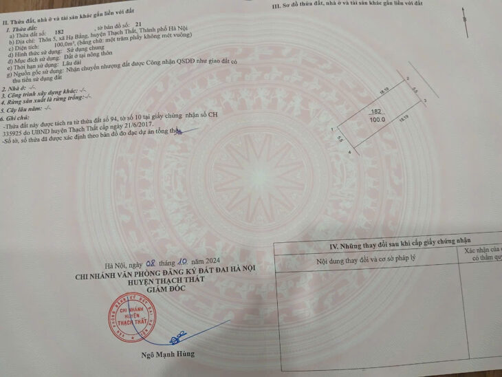 bán đất thôn 5 xã hạ bằng, thạch thất, sát khu công nghệ cao hoà lạc