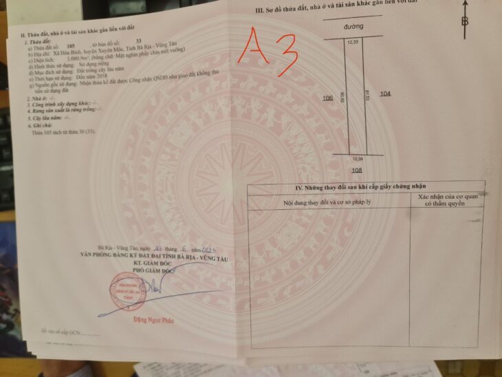Chính chủ nhượng lại lô đất Hòa Bình -Xuyên Mộc BRVT giá rẻ