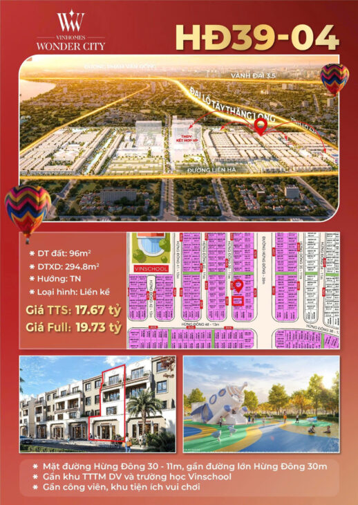 LIỀN KÊ SIÊU RẺ PHÂN KHU HỪNG ĐÔNG VINHOMES WONDER ĐAN PHƯỢNG