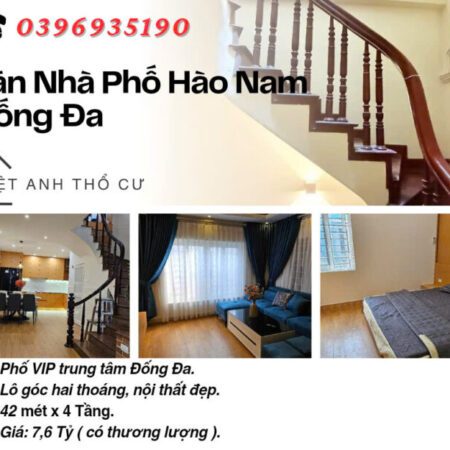 Bán nhà Phố Hào Nam, Nội Thất Đẹp, Hai Mặt Thoáng, 42mx4T, Giá: 7.6 Tỷ, Lh: 0396935190.