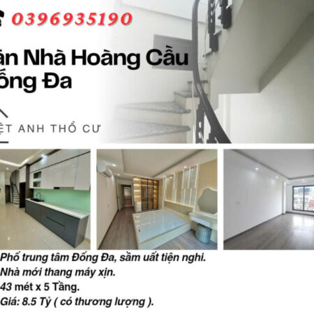 Bán nhà Phố Hoàng Cầu, Nhà Đẹp Thang Máy, Ngõ Thoáng Ba Gác, 43mx5T, Giá: 8.5 Tỷ, Lh: 0396935190.