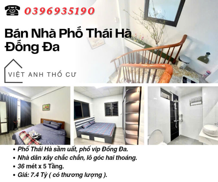 Bán nhà Phố Thái Hà, Nhà Đẹp Ở Ngay, Lô Góc Hai Thoáng, 36mx5T, Giá: 7.4 Tỷ, Lh: 0396935190.