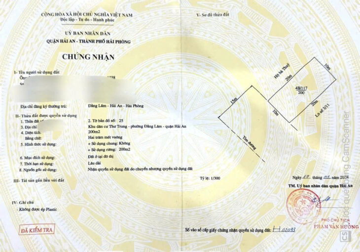 Đất mặt đường 30m khu phân lô Thư Trung 2 – Văn Cao, 200m, MT 10m, Giá 58 tr/m