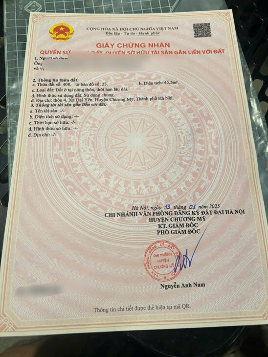 ra mắt lô đất tại xã đại yên , cm 5,5m sẵn sổ đỏ ô tô thông chỉ 2.x tỷ