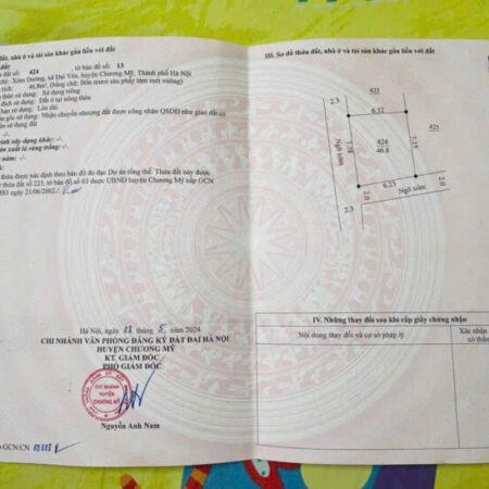 Chính chủ cần bán lô đất tại Đại Yên – Chương Mỹ -Diện tích : 46,8m2 , lô góc 2 mặt tiền