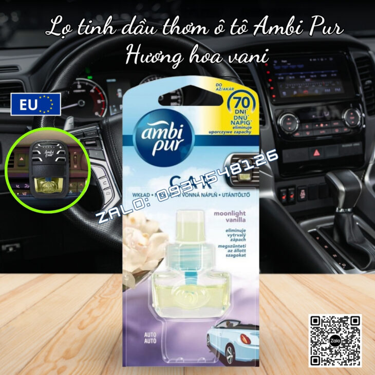 TINH DẦU THƠM Ô TÔ CÀI CỬA GIÓ AMBI PUR 7ml, HỖ TRỢ KHỬ MÙI Ô TÔ, NHẬP KHẨU CHÂU ÂU