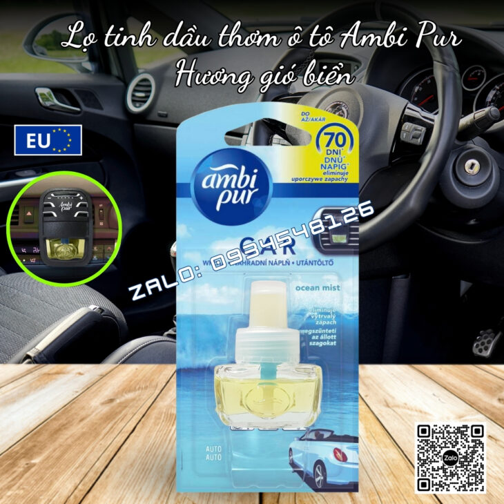 TINH DẦU THƠM Ô TÔ CÀI CỬA GIÓ AMBI PUR 7ml, HỖ TRỢ KHỬ MÙI Ô TÔ, NHẬP KHẨU CHÂU ÂU