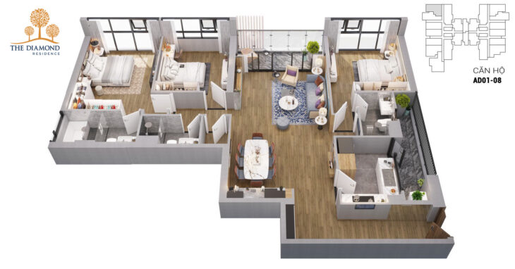 Bán nhanh căn D1-708, căn góc 3 ngủ tòa Diamond Residence 25 Lê Văn Lương