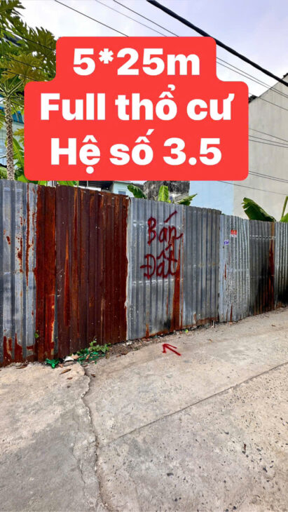 ĐẤT LỚN 5X25M HẺM XE HƠI, GẦN CHỢ SIÊU THỊ TRƯỜNG HỌC, HSXD 5.6