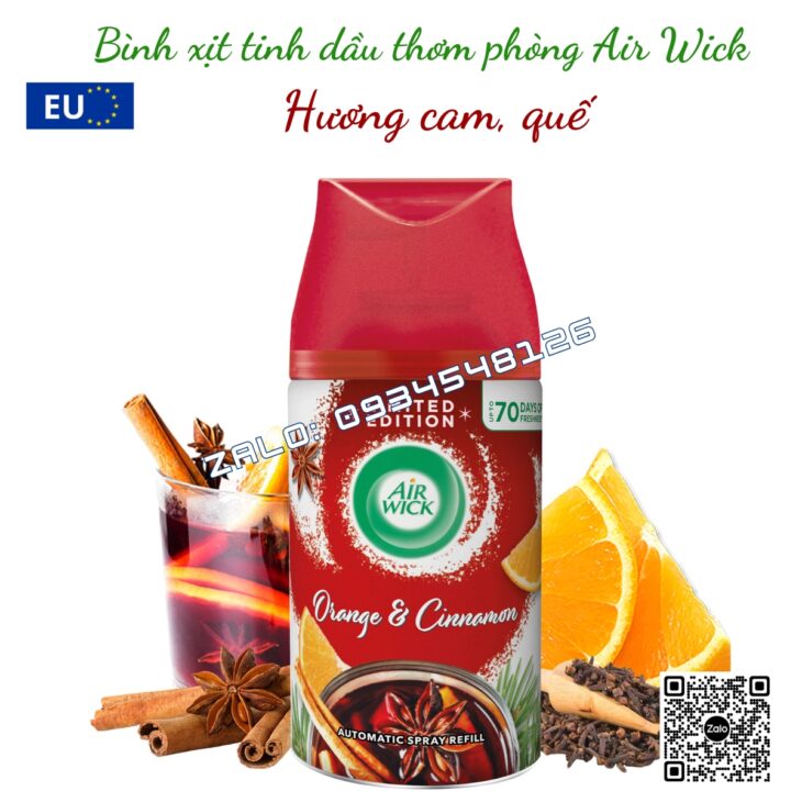 BÌNH XỊT TINH DẦU THƠM PHÒNG AIR WICK 250ml, TINH DẦU THIÊN NHIÊN, HỖ TRỢ KHỬ MÙI, NHẬP KHẨU CHÂU ÂU