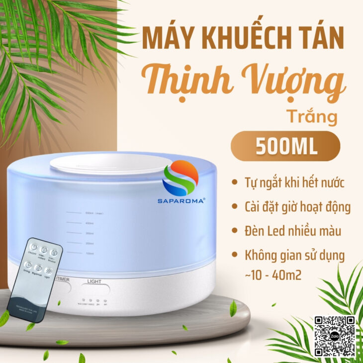 Máy xông tinh dầu thơm phòng SAPAROMA phun sương tạo ẩm, đèn Led 7 màu, hỗ trợ khử mùi
