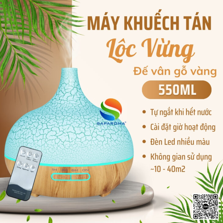 Máy xông tinh dầu thơm phòng SAPAROMA hỗ trợ khử mùi, đèn Led nhiều màu kèm điều khiển, quà tặng