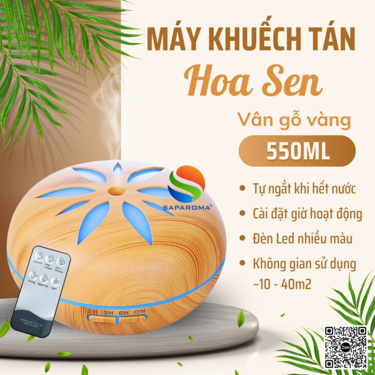 Máy xông tinh dầu thơm phòng SAPAROMA hỗ trợ khử mùi, đèn Led nhiều màu kèm điều khiển, quà tặng