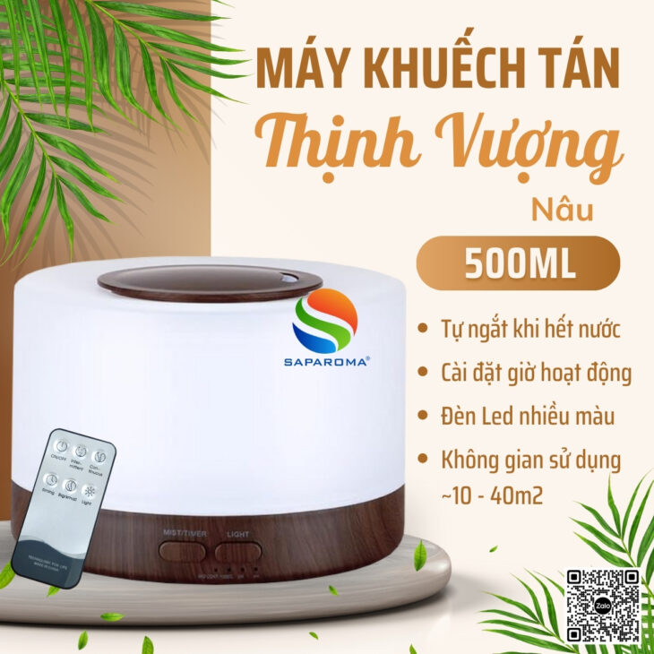 Máy xông tinh dầu thơm phòng SAPAROMA phun sương tạo ẩm, đèn Led 7 màu, hỗ trợ khử mùi