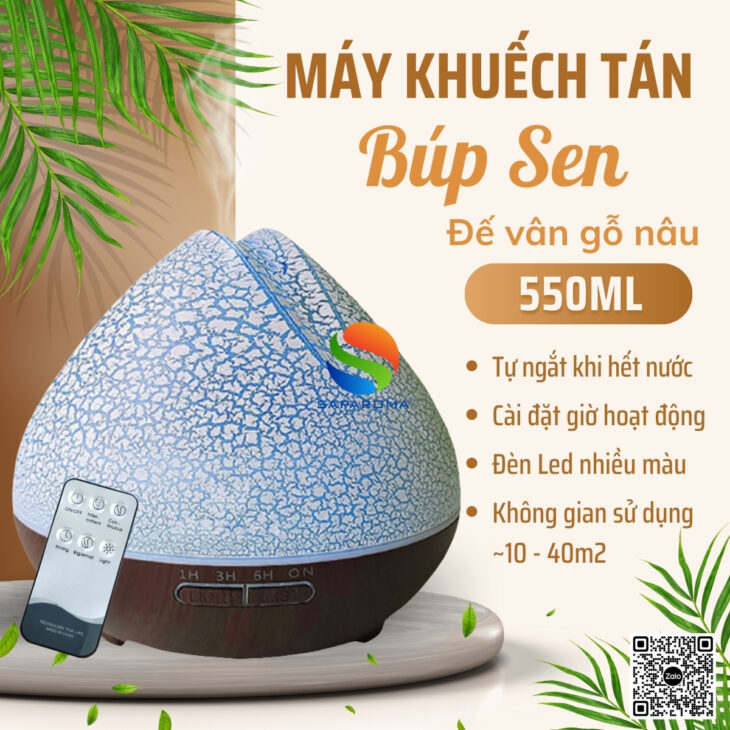 Máy xông tinh dầu thơm phòng SAPAROMA hỗ trợ khử mùi, đèn Led nhiều màu kèm điều khiển, quà tặng